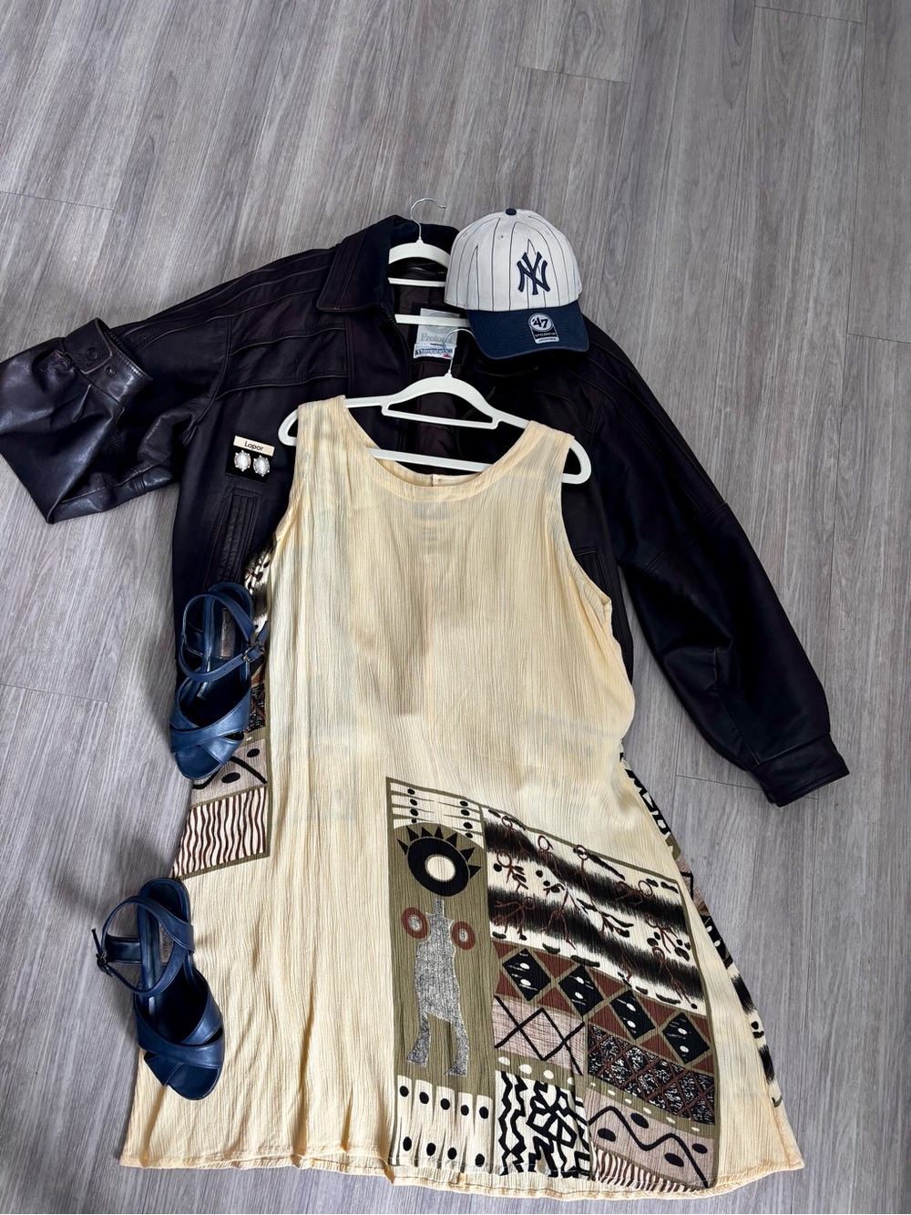 Sleeveless yellow 90’s patterned Boho Dress size -L/XL